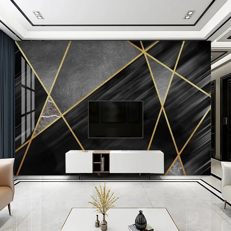 Foto tapeta Moderná čierna mramorová geometrická línia vzor nástenná obývacia izba jedále