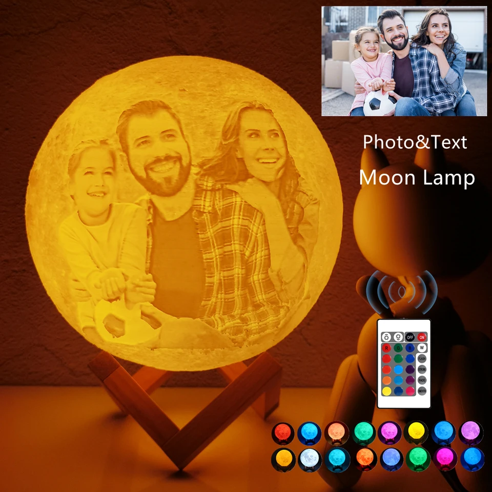 Foto/text Vlastná 3D tlačiareň Moon Lamp Nočné svetlo Prispôsobené personalizované lunárne USB nabíjateľnú lampu Touch/Tap/Diaľkový spínač