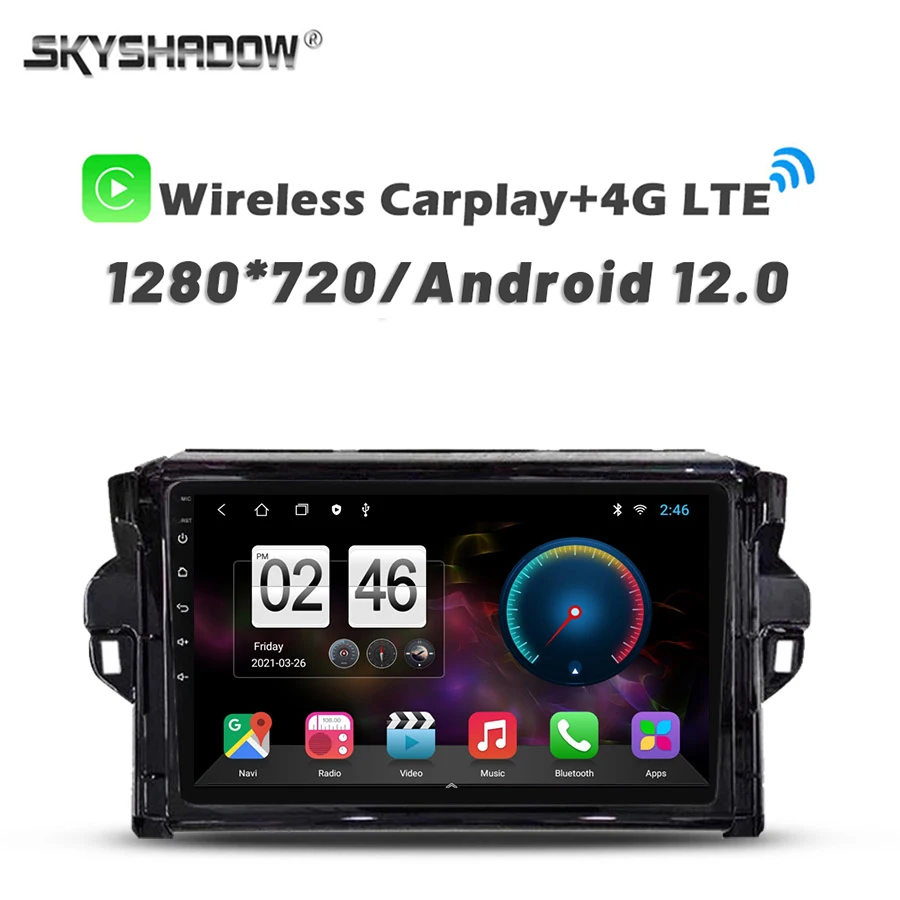Fotoaparát 720p 360 SIM CARPLAY 8G+256G Android 14.0 DVD Player GPS GPS WiFi Bluetooth RDS Radio pre Toyota Fortuner 2015 -2020
