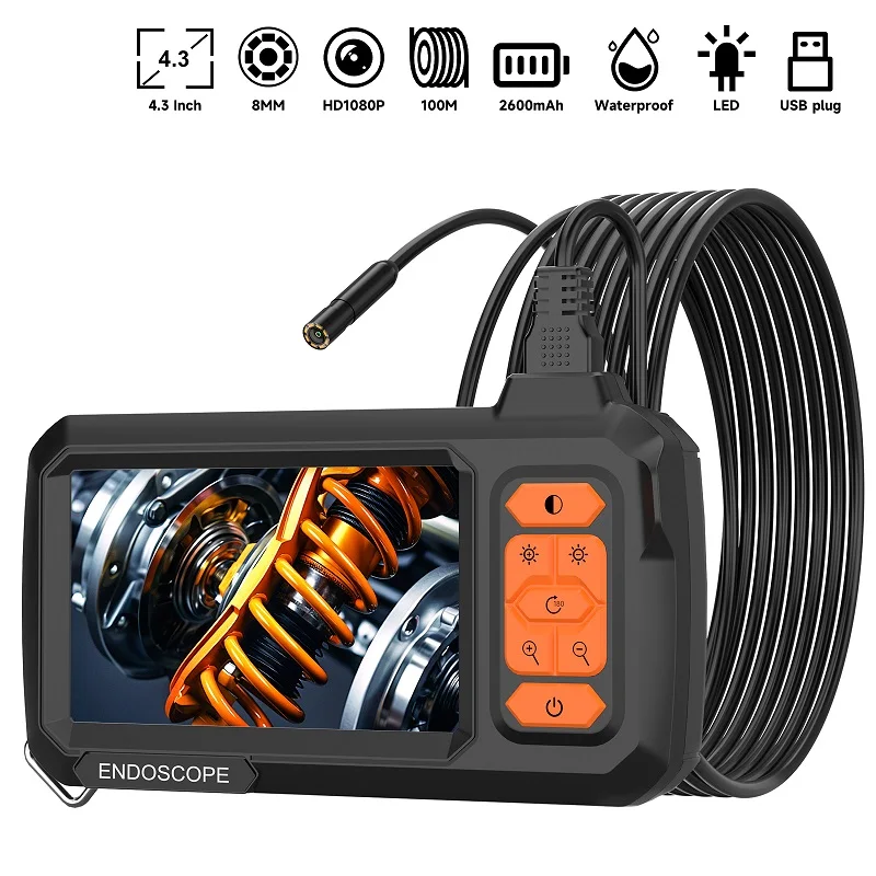 Fotoaparát endoskopu 4,3 palca obrazovky HD1080p 8 mm šošovky Vymeniteľný kábel 1-100 metrov USB Plug Plužná inšpekcia LED 2600 mAh