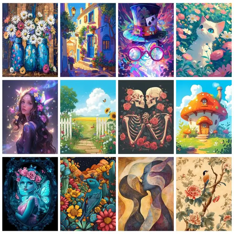 Fotocustom Diamond Painting Flower Cross Stitch Mozaika Výšivka plného okrúhleho diamantu pre domáce dekory