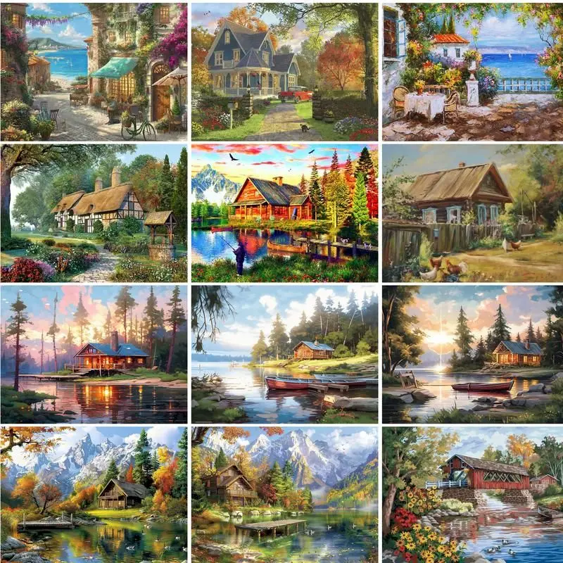Fotocustom moderná maľba podľa čísel darček drevený dom umelecké diela pre dospelých kresby podľa čísel domáci dekorácie na plátne zabíjajú čas