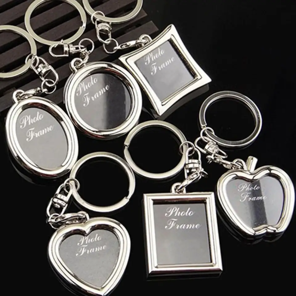 Fotografia Keychain Mini kovová zliatina Photo rám Kľúčenka Čistá obrázok Vložte prázdne keyringy vianočný stromček dekora