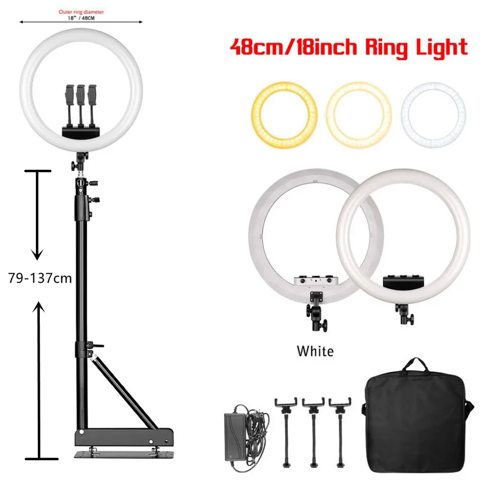 Fotografie 18 -palcové zvonenie LED LED LIGHT Selfie Video Video diaľkové ovládacie prvky Statex Stand Phone Clip YouTube Live Lighting Photo Studio