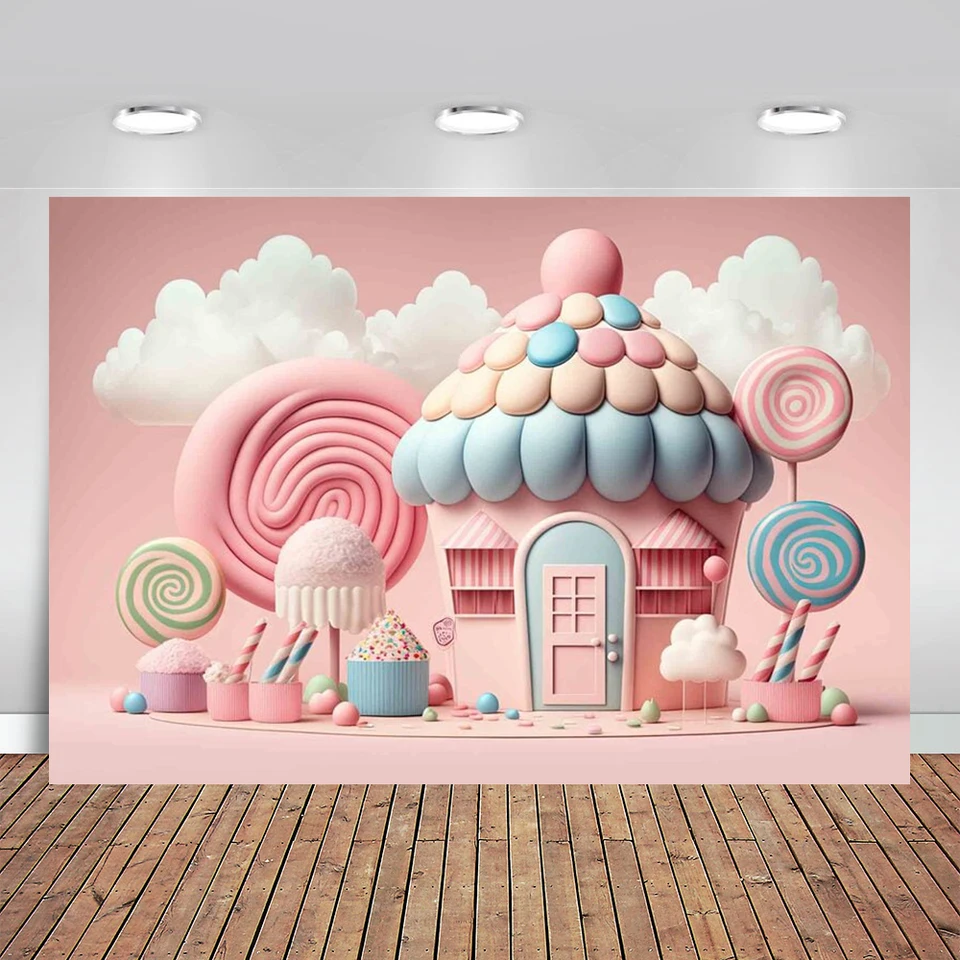 Fotografie pozadie Candy Bar Sweet Candyland Lollipop Girl Birthday Party Cake Smash Decor Foto Backdrop Studio Studio