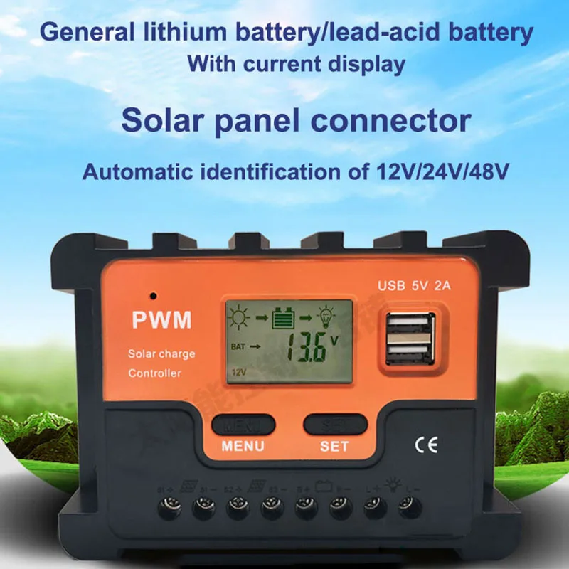 Fotovoltaická solárna nabíjačka Controller 12V 24V 48V 10A 20A 30A 40A 50A 60A
