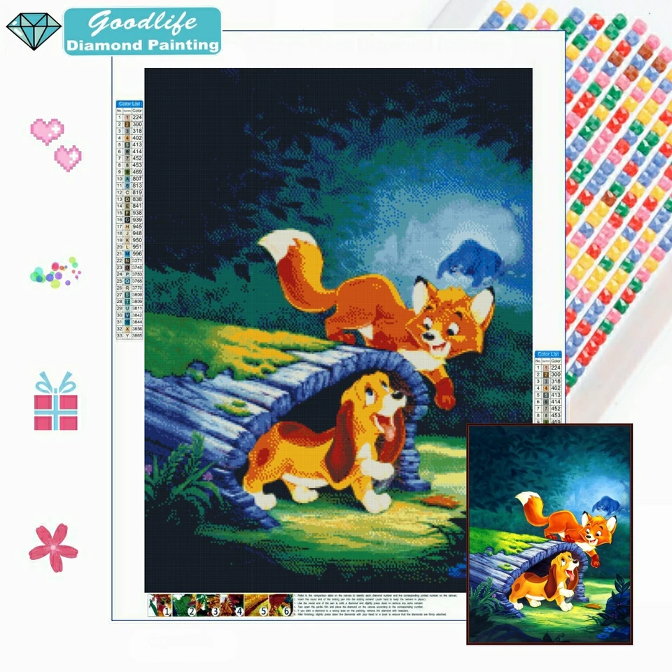 Fox a Hound 5D DIY Diamond Painting Mosaic výšivka krištáľový karikatúra Krížový steh kamienok Domáce dekorácie