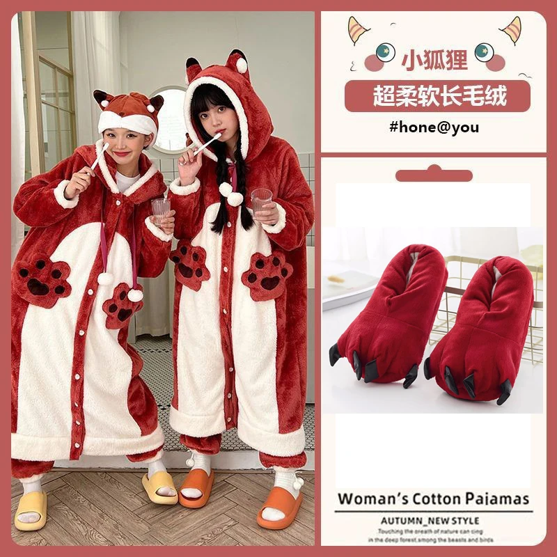 Fox Cosplay dámske dámske plyšové fleece nočné košele pre kigurumi unicron girl Winter Warm Where Casual Hooded Nightswress Homewear roztomilé