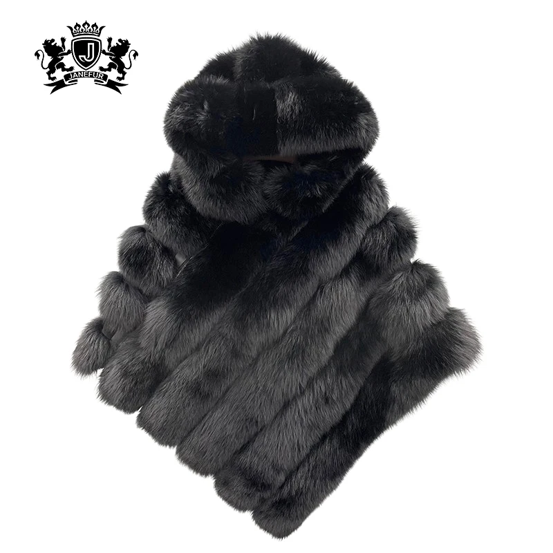 Fox kožušina Poncho Dámske nové luxusné skutočné kožuchy Pullover Dlho voľné veľkoobchodné elegantné dámske zimné vrchné oblečenie