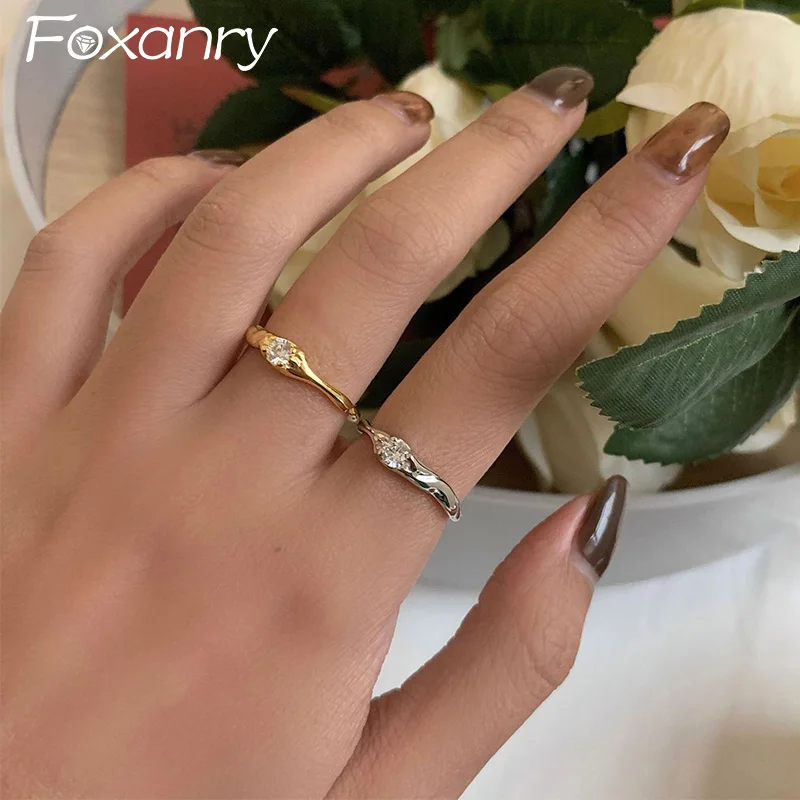 Foxanry nepravidelné geometrické zirkónové krúžky pre ženy pár Minimalistické móda klasika Elegantná romantická svadobná nevesta