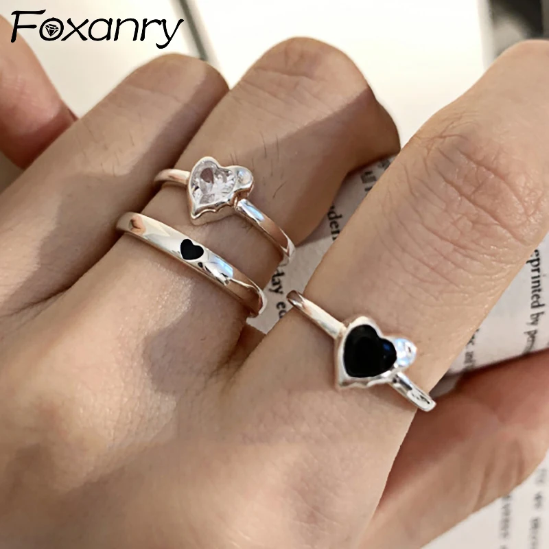 Foxanry šumivé zirkóny zásnubné prstene pre ženy páry módne elegantné milostné srdce geometrické ručne vyrábané svadobné večere šperky
