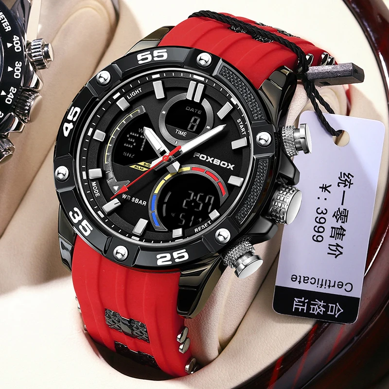Foxbox Luxury Wristwatch pre muža vodotesný svetelný týždeň Dátum Muži sledujú športové silikónové pánske kremenné hodinky Muž Reloj