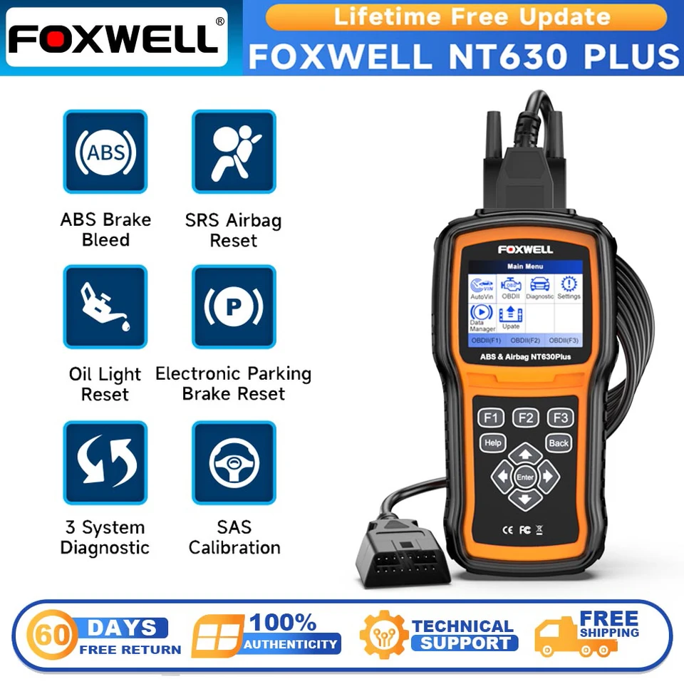 Foxwell NT630 plus bezdrôtový diagnostický nástroj Automotívny skener OBD2 pre čítač brzdového skenovania Airbag ABS ABS ABS