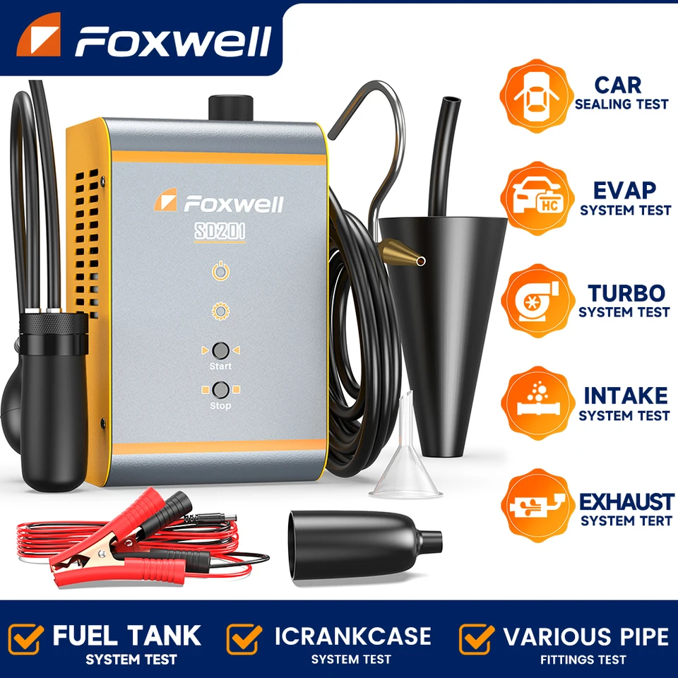 Foxwell SD201 Automobilový únik úniku Evap tester tester 12V palivové potrubie Olej Olej plynu lokalizácia Generátor dymu Automatický diagnostický nástroj