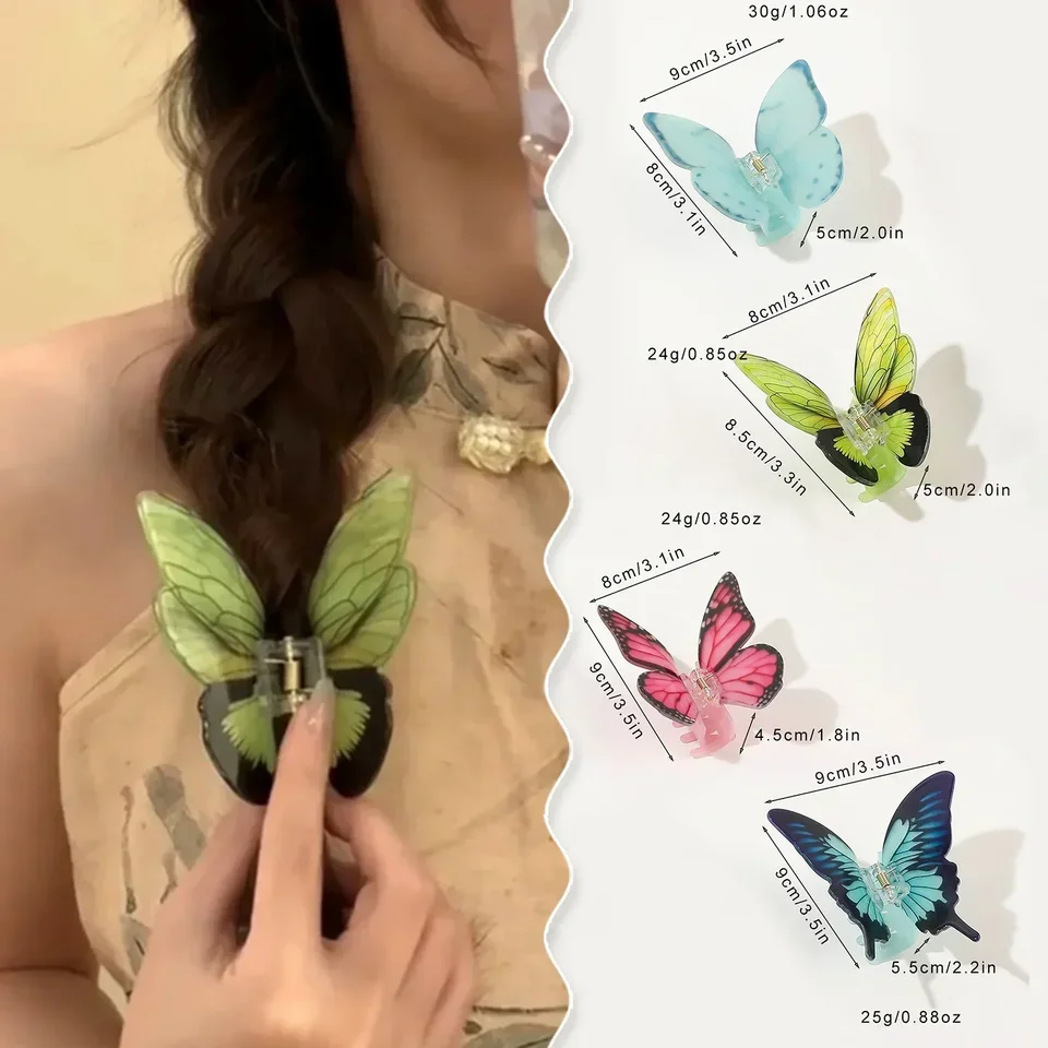 Francúzske elegantné motýľové vlasové pazúry akrylové klipové klip Temperament Grab Chair Clip pre dievčatá Ins Shark Clip Hair Style Doplnky