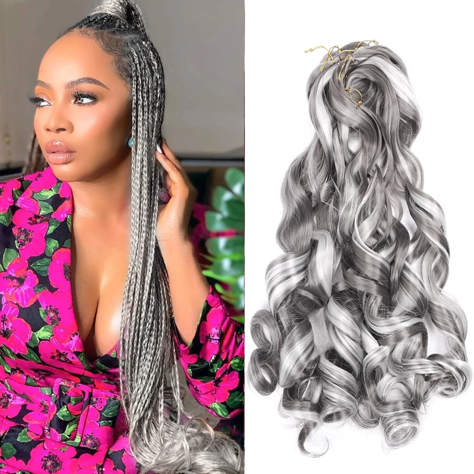 Francúzske kučery opletenie vlasov 22 palcov Darkgrey Lightgrey Loose Wave Wave Curl Craids Syntetické vlasy ombre predtiahnuté vlasy