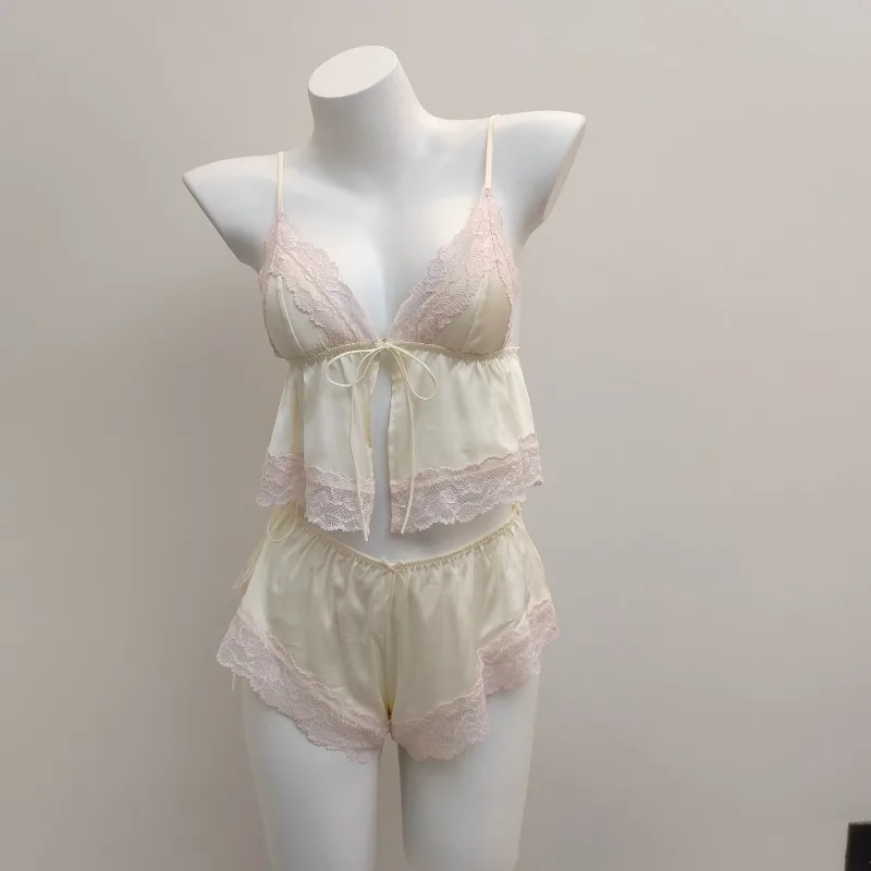 Francúzske sexy pyžamy dámske spánkové oblečenie šnurované šnurovacie podväzky spánkové vrcholy s šortkami dvojdielne set pokušenie spodná bielizeň