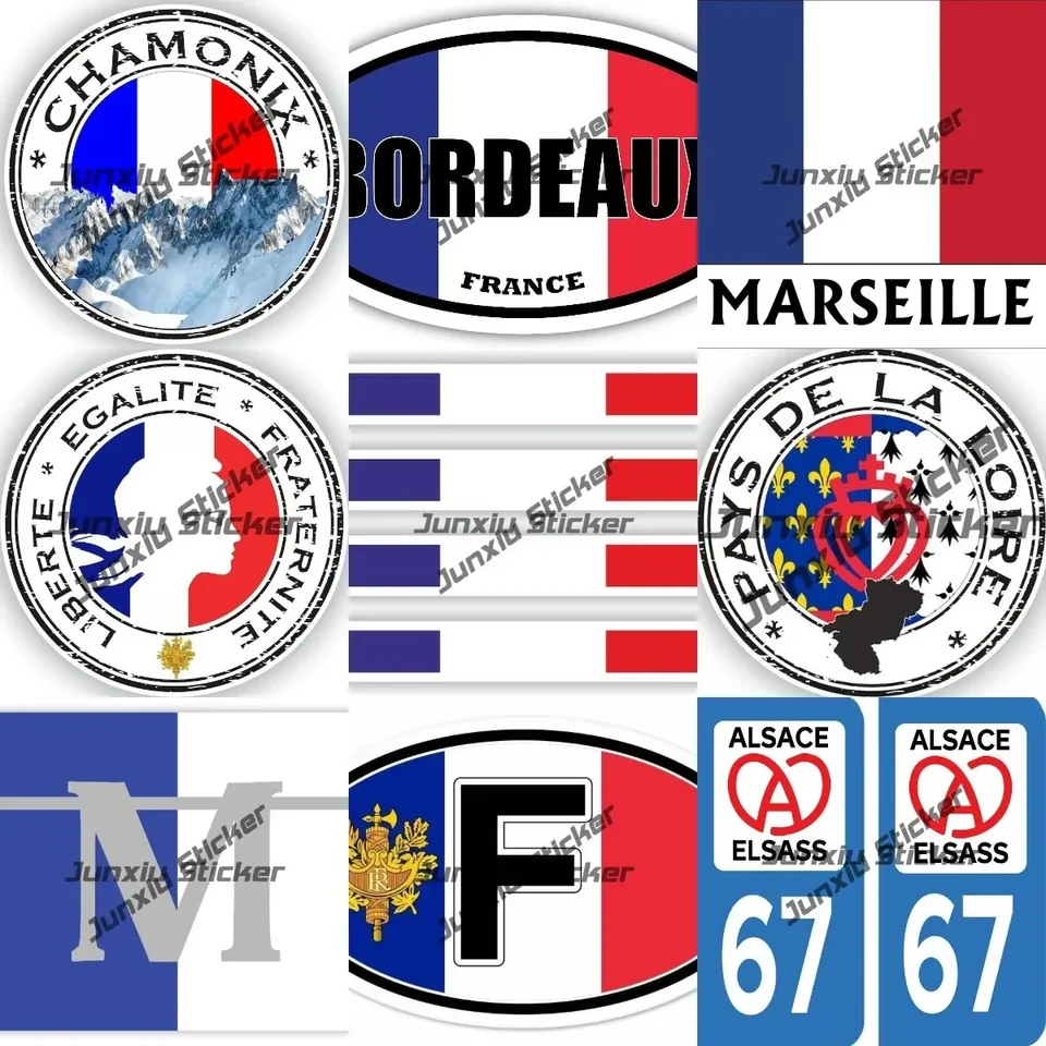 Francúzsko Coat of Arms Country kód oválna nálepka s vlajkovou zadnou vodnou nálepkou čelného skla Bordeaux Chamonix Liberty Rovnosť
