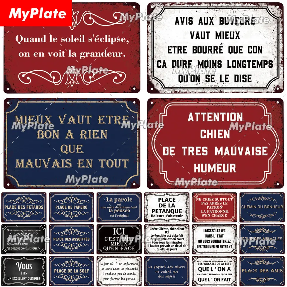 Francúzsko plagát Vintage Pleque Tin Sign kovová značka Decor Decor for Bar Plate Crafts Art Plagát Custom