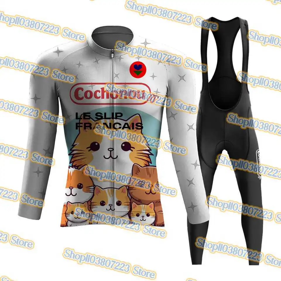 Francúzsko TDF CAT Cycling Jersey s dlhým rukávom Sada kompletných cestných odevov oblečenie obleky na bicykli tričko