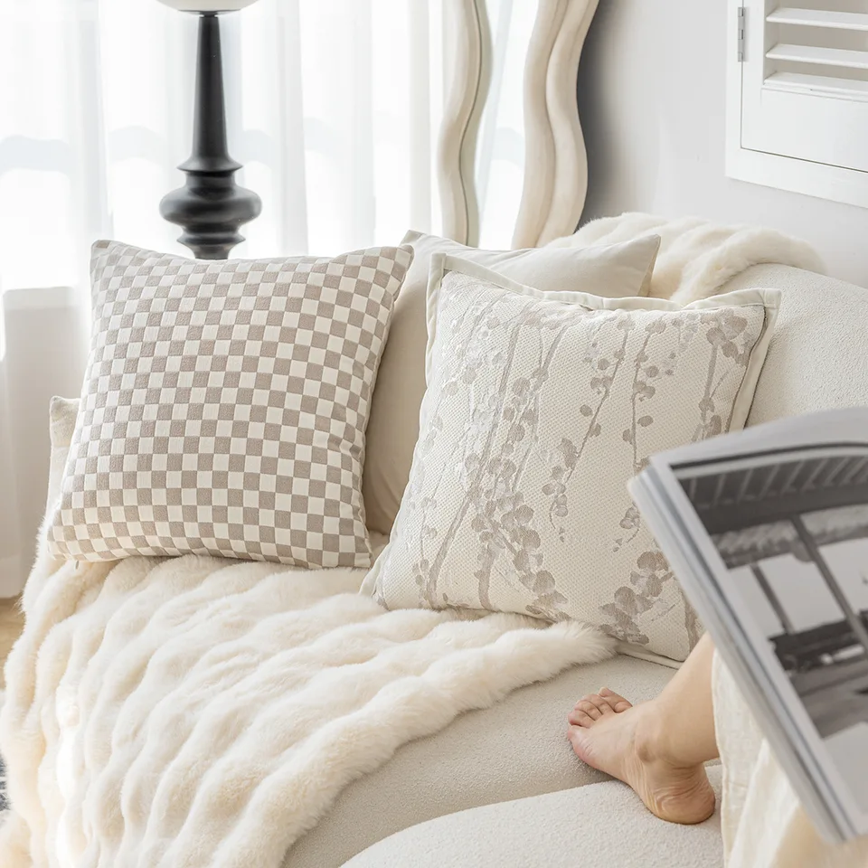 Francúzsky krémový vankúšik vankúšov dekoratívne ins rastlina Jacquard Cushion Cover 45*45 Domáca dekorácia obývacia izba dekorácie vankúše vankúše