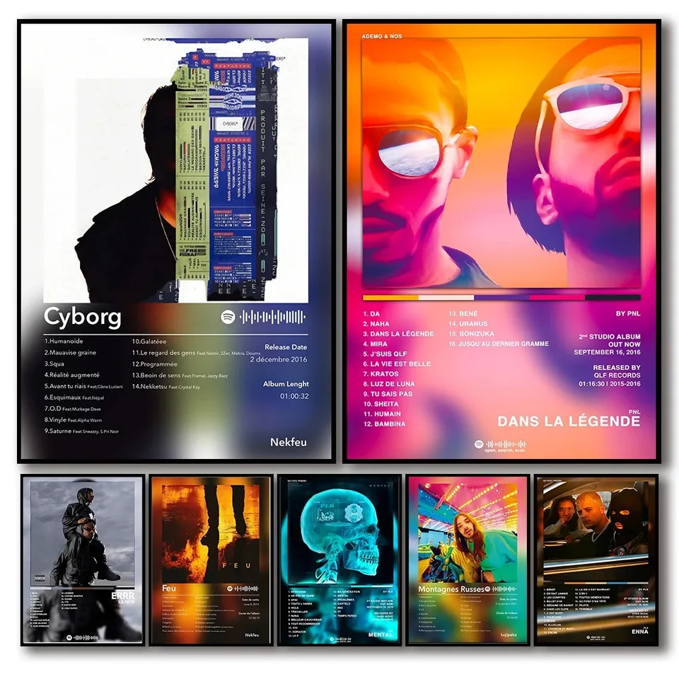 Francúzsky rapový pop hudobný album plagát estetické 2Pac pnl plk errr hip hop rock plátno tlači