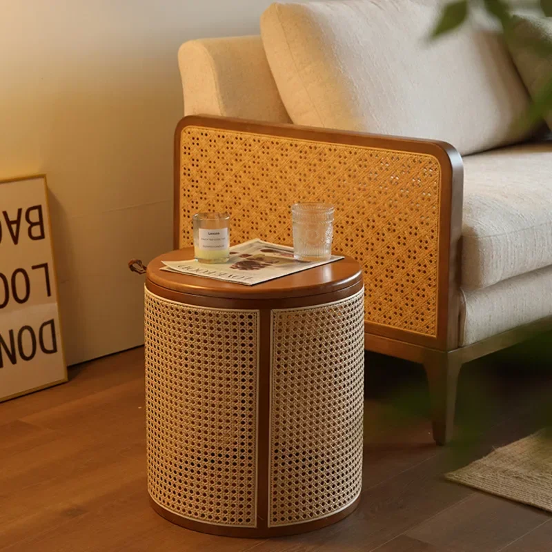 Francúzsky rattan tkaný nočný stolík retro retro domáca pohovka stola Table Creative Children Storage Box Multifunkčná obývacia izba Čajový stolík