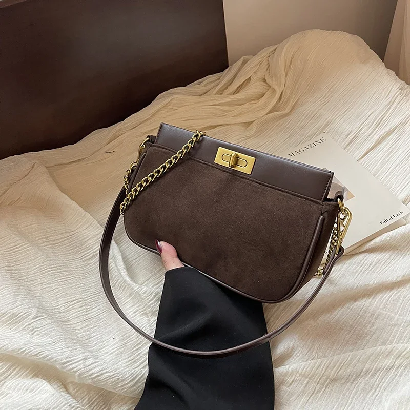 Francúzsky štýl Mini štvorcové tašky Classic Faux Suede Under Pape Bag Dámske reťaze Crossbody Bag Vysoko kvalitné dámy