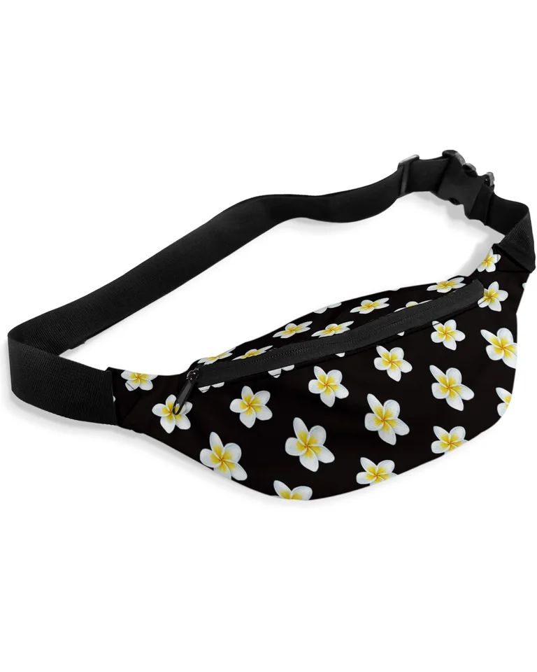 Frangipani kvetinové čierne pozadie pása Balíky rameno taška unisex Messenger taška neformálne módne balenie pre ženy