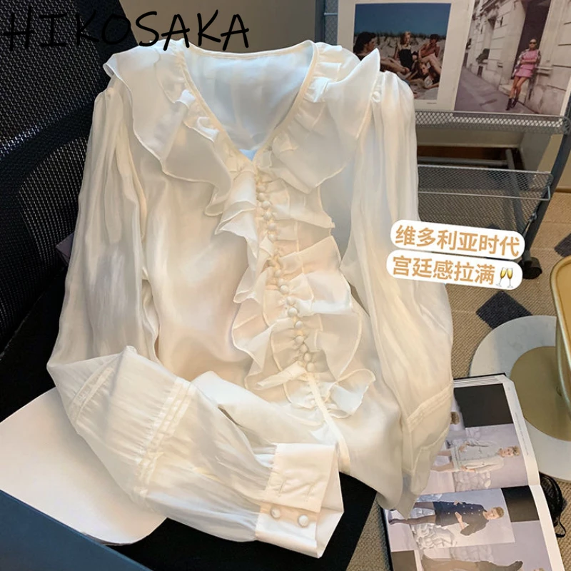 Freanch Style Sweet Double Ruffled Blúzka Ženy Single Breat Lantern Lantern Long Ruckve Loose Tirls 2024 Jarné leto New Blusas