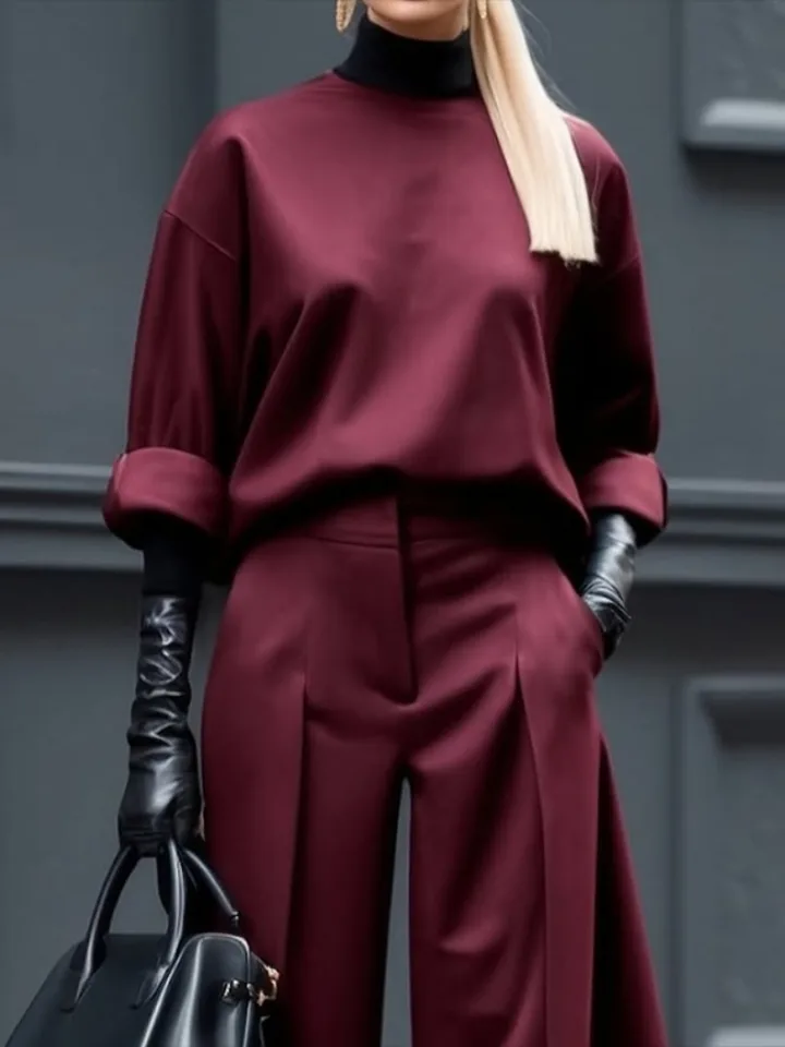 Freeacy 2025 Nové dámske vrcholy Burgundský okrúhly krk Halfové rukávy voľné tričko Jar a letné neformálne tričká na streetwear