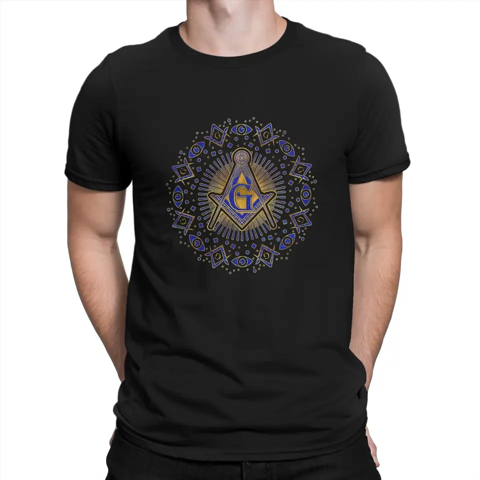Freemason Gold Square Compass Freemasonry Symbol namontované tlačené tričko Grafické mužov Tops Goth Summer Polyester Harajuku T tričko