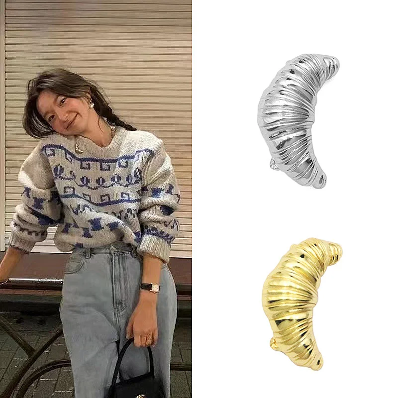 Frenc Cute Croissant Vintage Strieborný farebný kolík odznak kovová brošňa pre ženy Cufflinks Party Denný šperk s valentínskym dňom darček