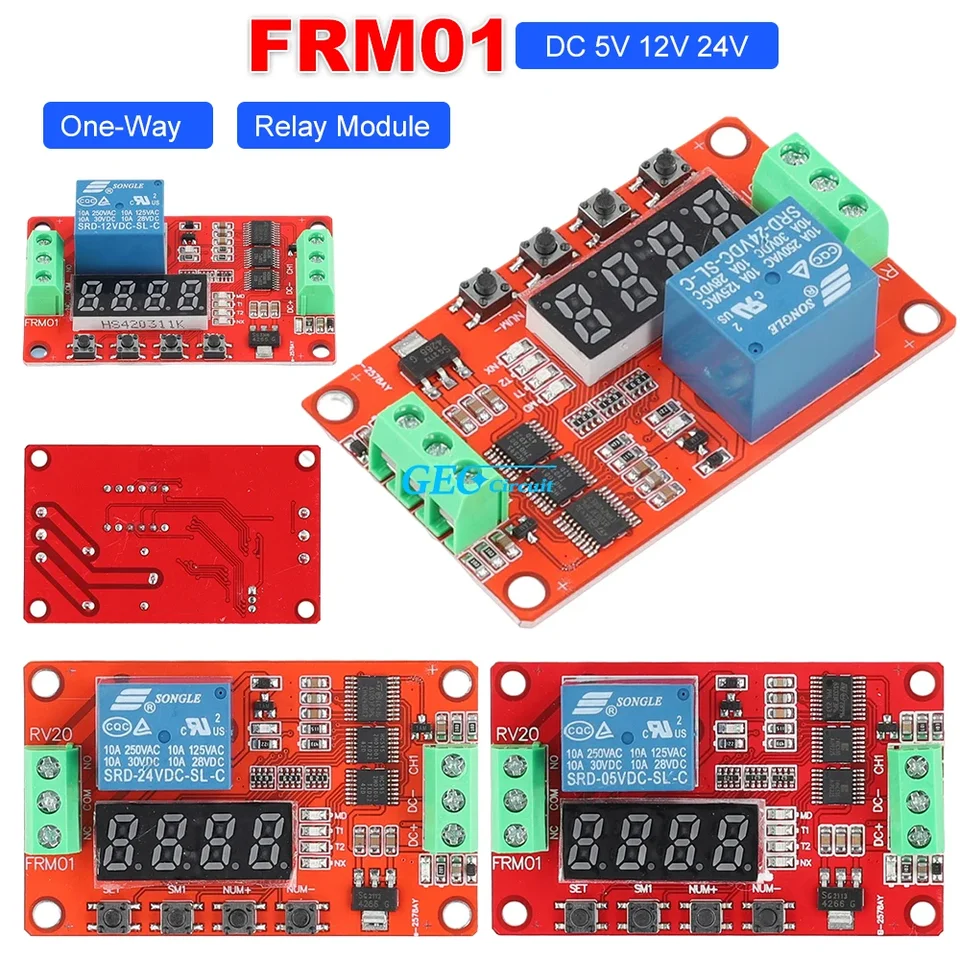 FRM01 RELE TIMER MODULE Multifunkčný LED Digitálne časové oneskorenie Relé modul DC 5V 12V 24V Oneskorenie slučky Self Locking RAD RAD