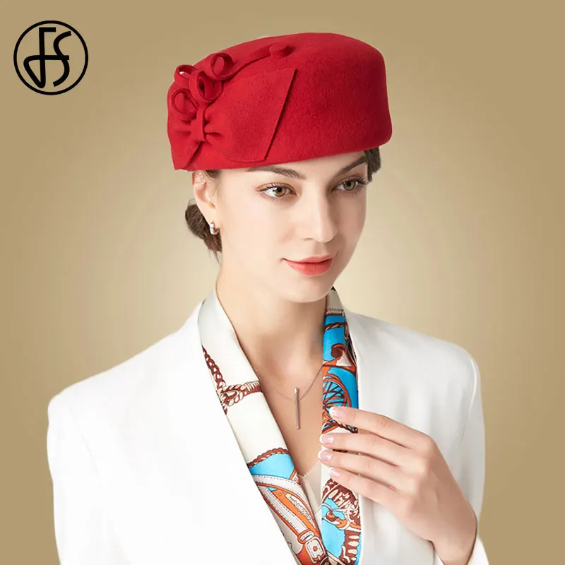 Fs vlna fascinátory klobúk pre ženy červené svadobné klobúky fedora klobúky Čierne klobúky dám