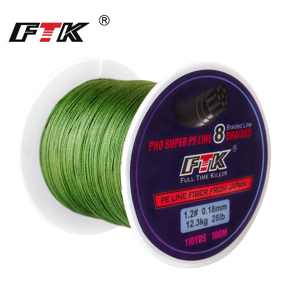 FTK 100M 8 Praxy PE Pletaté drôtové rybárske linky 110Yards Multifulovanie