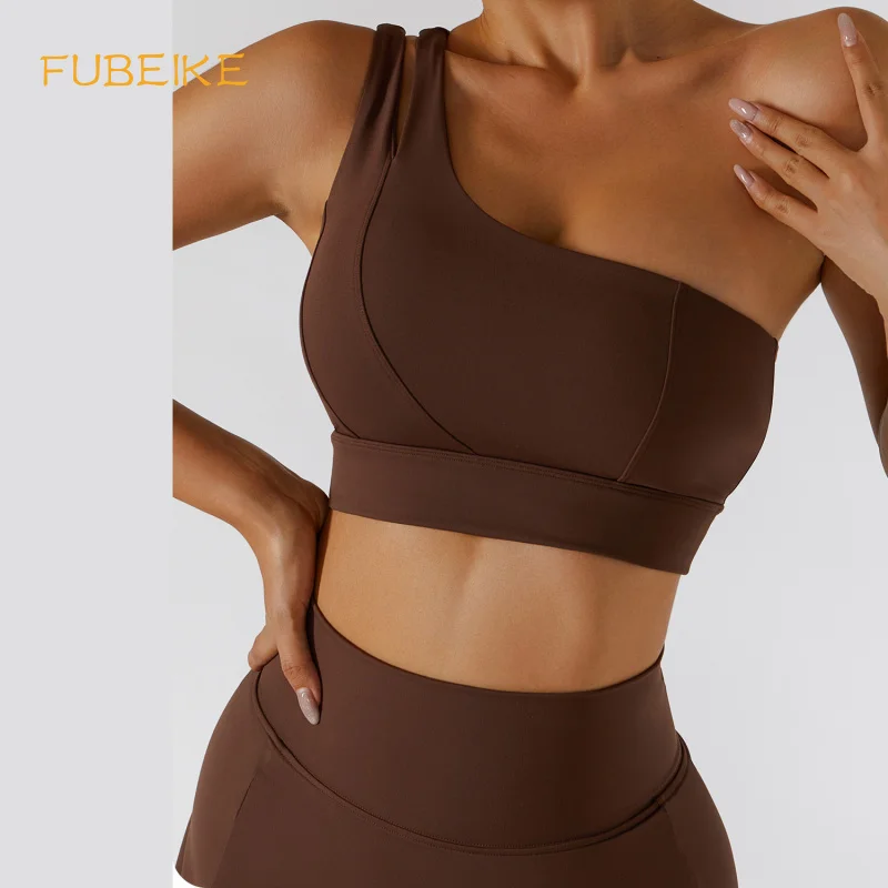 Fubeike jedným ramenom Drážda plynulá nahá pociťová krása späť jogová vesta Elastické rýchle sušenie športových žien Underwear Top Sport Femme