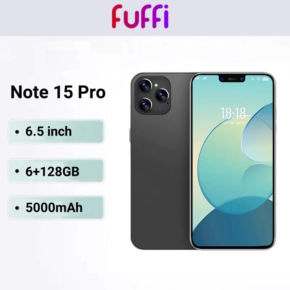 Fuffi-Note 15 Pro, smartfón Android, 6,5 palca, 6+128 GB ROM, 5000 mAh, mobilné telefóny, 8+21MP, duálne SIM, OCTA Core, Celfones, mobilné telefóny