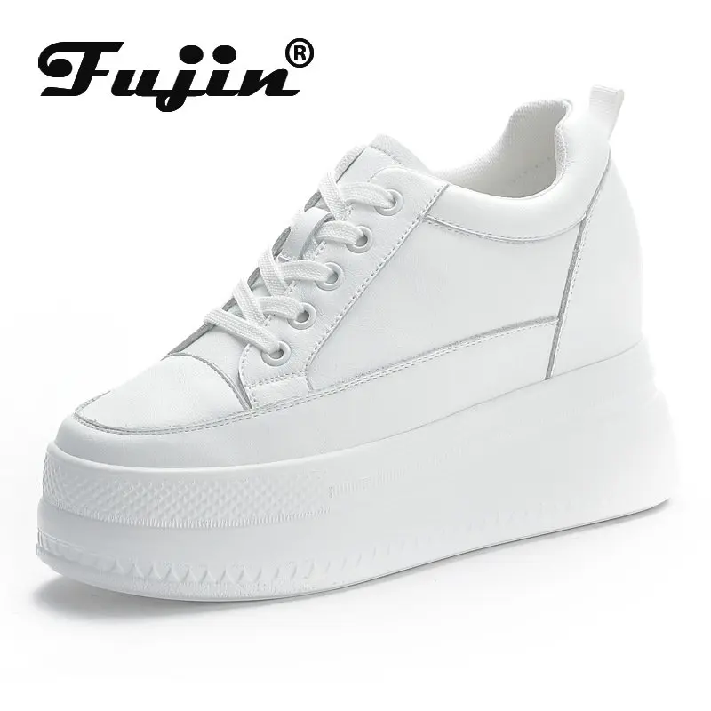 Fujin 9 cm dámske topánky tenisky Platforma Výška päty Zvýšené klinové čerpadlá biele tenisky topánky Priedušné päty pre ženy