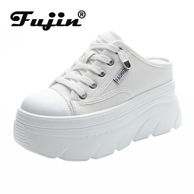 Fujin 9cm plátno Canvas Originálne kožené dámske letné topánky klinové tenisky Platforma Platform Shoppers Suil na sandále sliepky vysoké podpätky