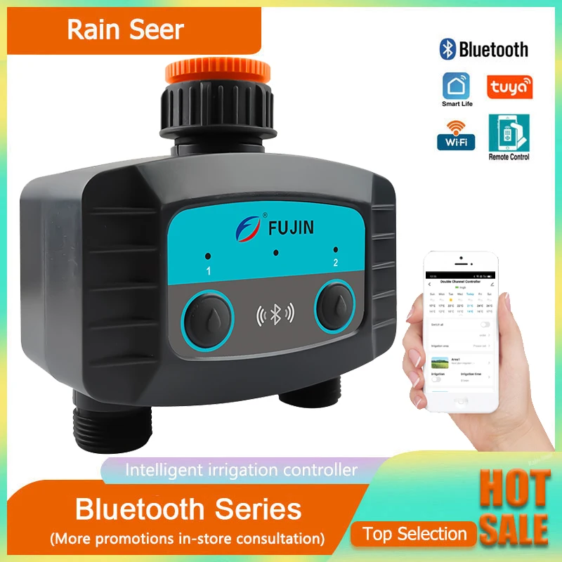 Fujin zavlažovanie WiFi Bluetooth 2-cestný vodný časovač záhradné zavlažovanie inteligentný solenoidový ventil bezdrôtový diaľkový ovládač