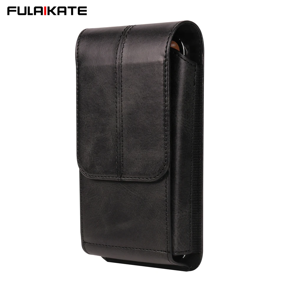 Fulaikate nový šialený konský vertikálny pás Phone Bag pre iPhone 15 Pro Max Pánske kožené vrecko pre Samsung S24 Ultra 6.1-7.2