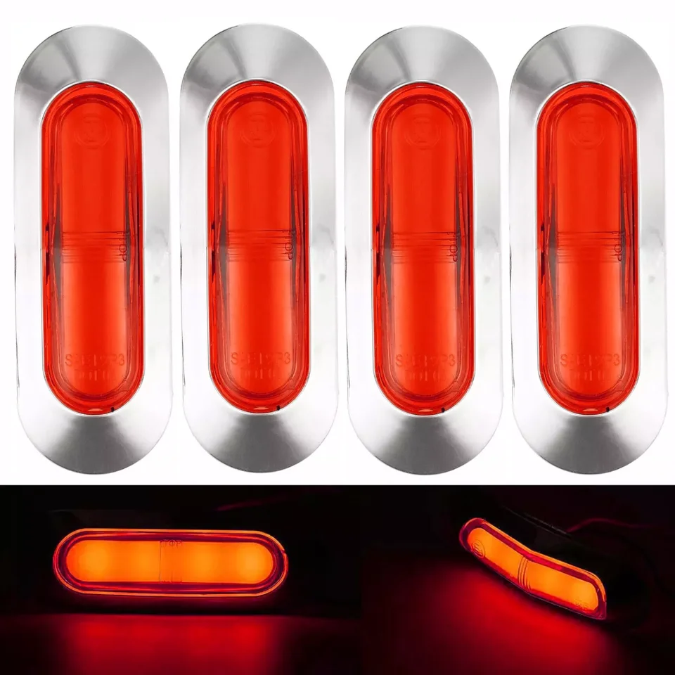 Fuleem 4ks červená 4 LED svetlo svetlo svetlo bok bokom prívesok príves Chrome Cover Cover rám 12v 24v vodotesný