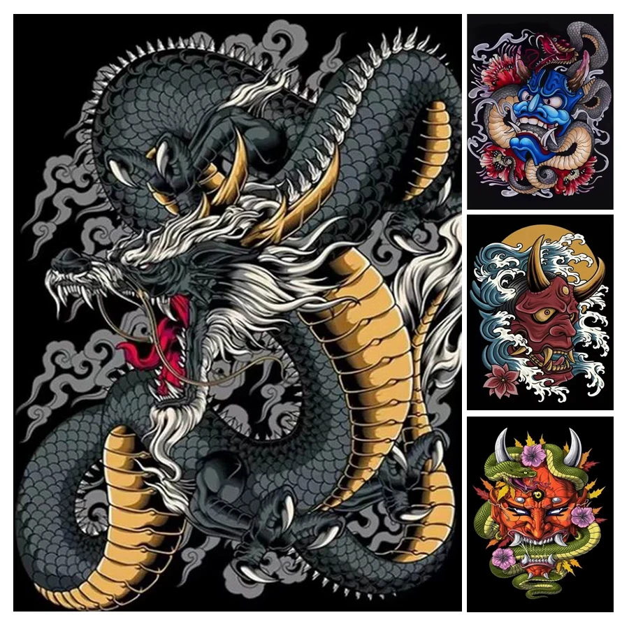 Fullcang DIY Diamond Arts Painting Kits Bull Ghost Ghos God Mask plnú kamienok Obrázok Mozaika výšivka Dragon Wall Decor