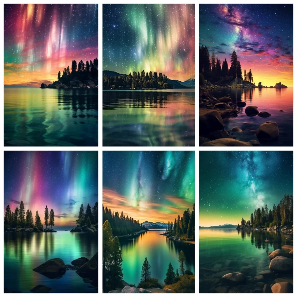 FullCang DIY Diamond Painting 2023 Nové príchody Northern Lights Leská prírodná krajina Mozaika Mozaika Vyšívacie kamienky Shinestone Arts FG1803