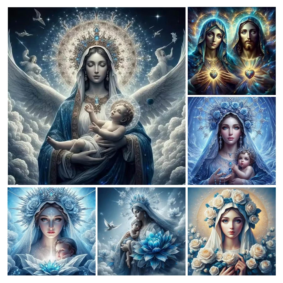 Fullcang DIY Diamond Painting Nová zbierka Panna Mary Angel a dieťa Full Sminestone Art Mosaic Výšivok Náboženský obraz