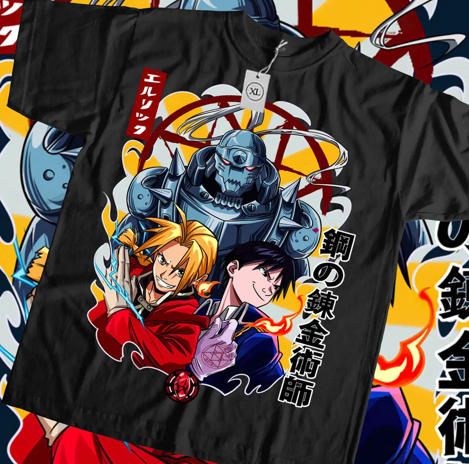 Fullmetal alchymista Elric Brothers Nové tričko Anime Tee Alling Black & White