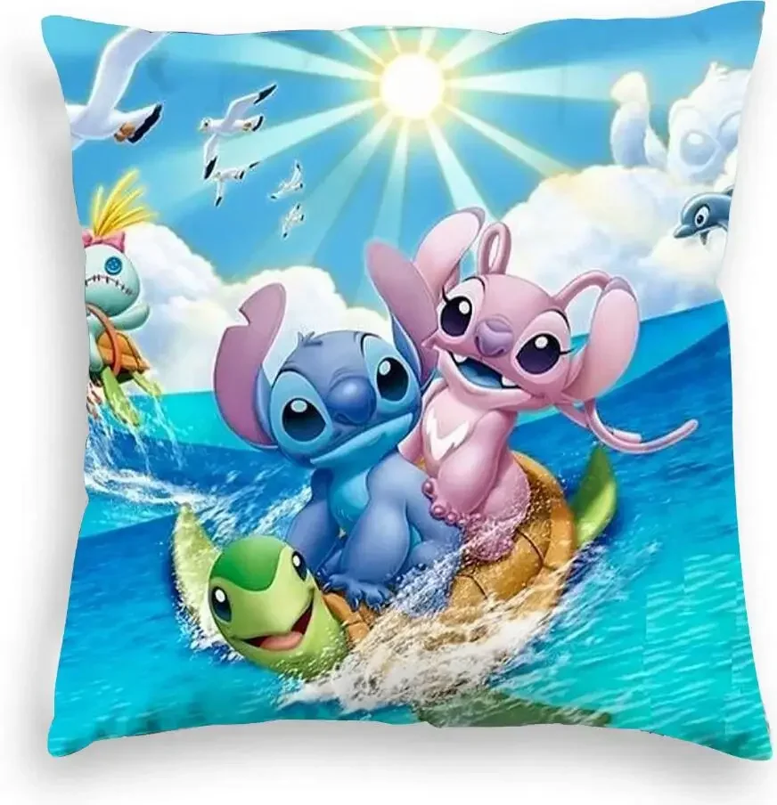 Funda de Cojín de Felpa de Lilo & Stitch DE, Funda de Almohada de Anime Kawaii, Decoración del Hogar, Novedad de 2024