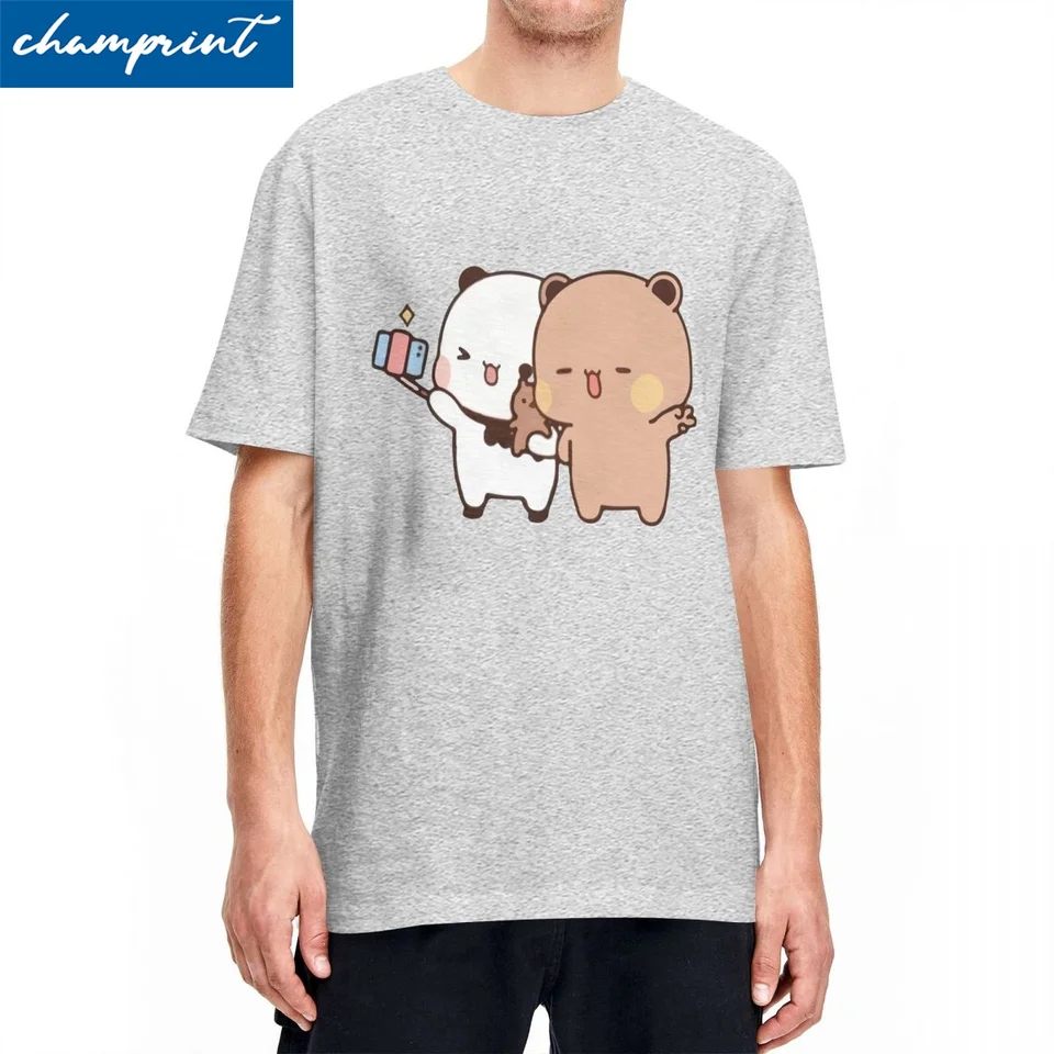 Funny Bubu a Dudu Balón Tričko Pánske okrúhle krk Krátke rukávy Bear a panda bavlnené letné oblečenie