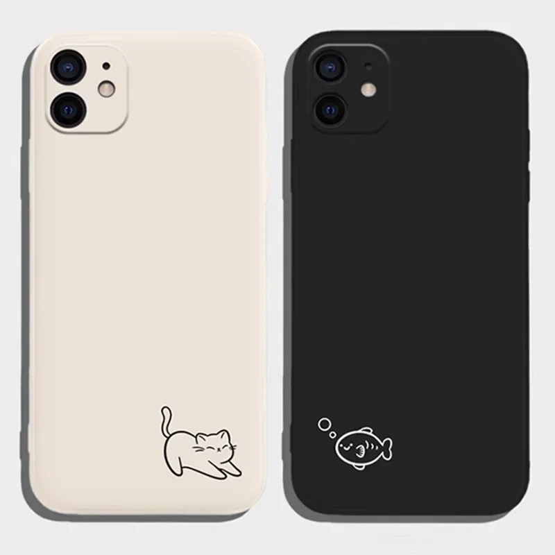 Funny Cat Fish Pár spárované puzdro pre iPhone 15 14 13 11 11 12 16 Pro XS Max Mini xr x SE Plus milovníkom kvetov krycie fondy